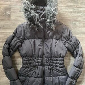 Y2K Maralyn & Me Dark Gray Puffer Jacket with Faux Fur Hood